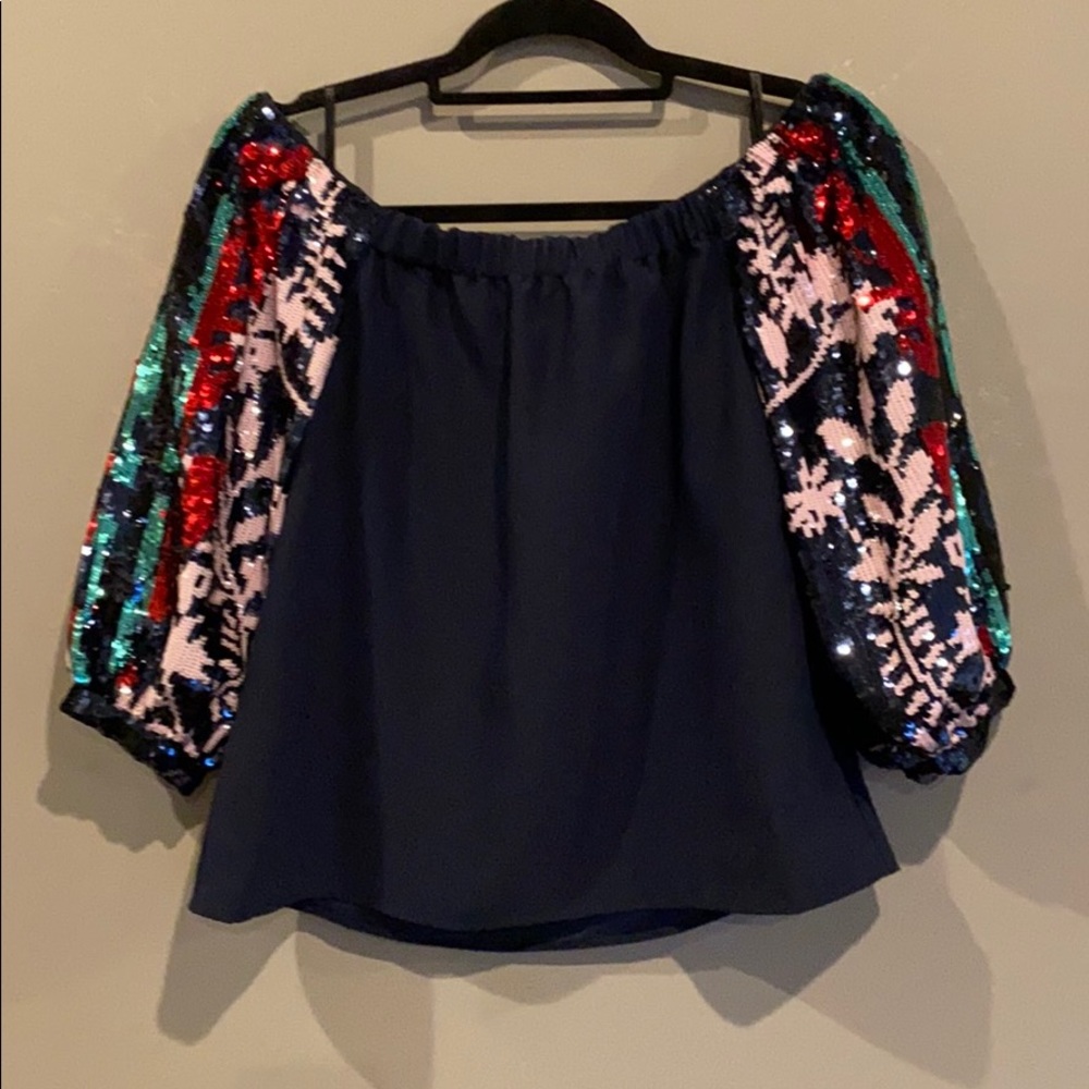 Tanya Taylor sequined off the shoulder blouse